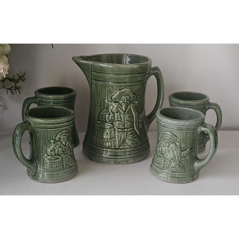 McCoy Pottery Green Tankard Pitcher & Mug Set